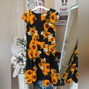 Sunflower Print Black Dress